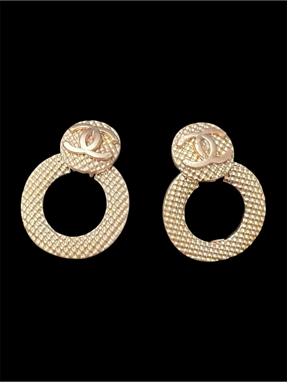 Double C   Gold -Tone Textured Hoop Logo Earrings